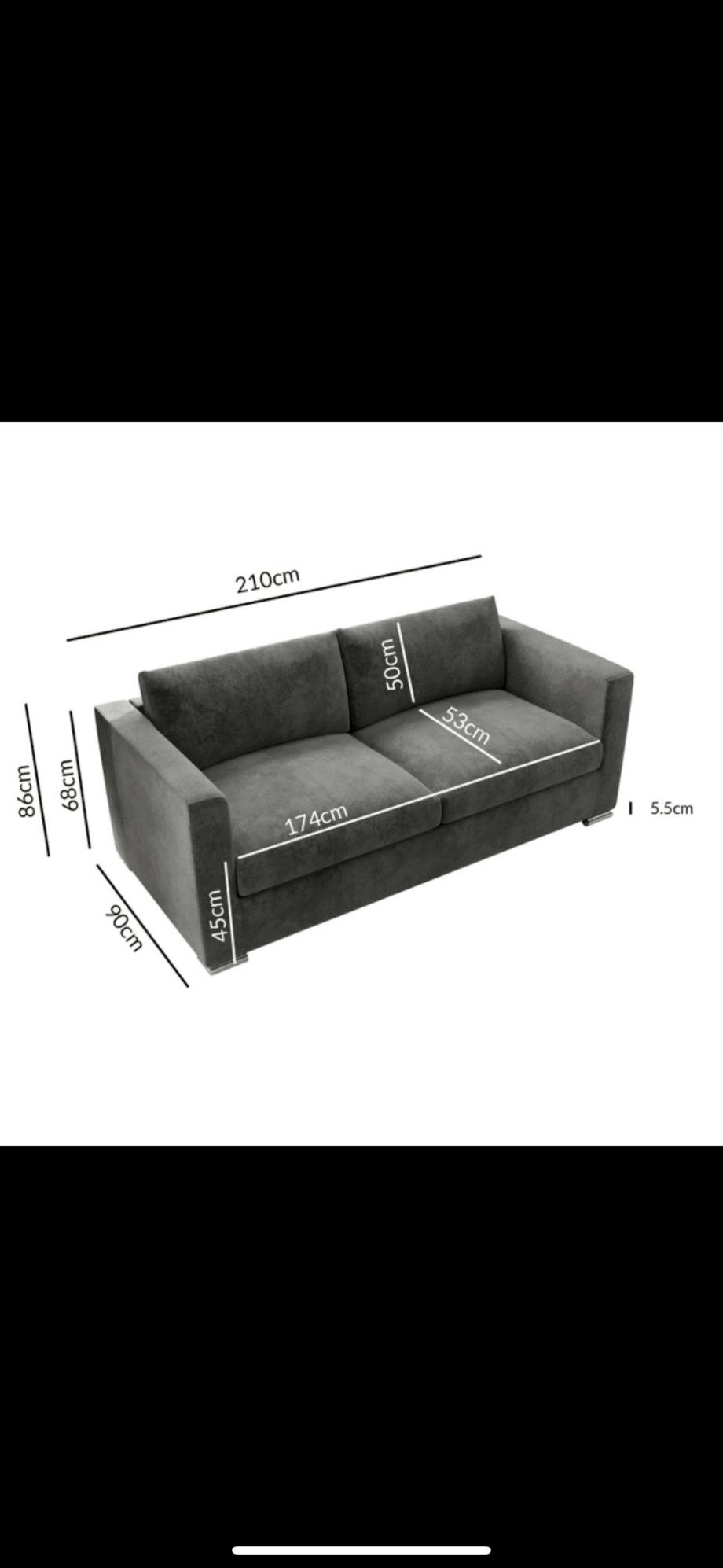 Clara 3 Seater Sofa In Dark Grey Velvet
