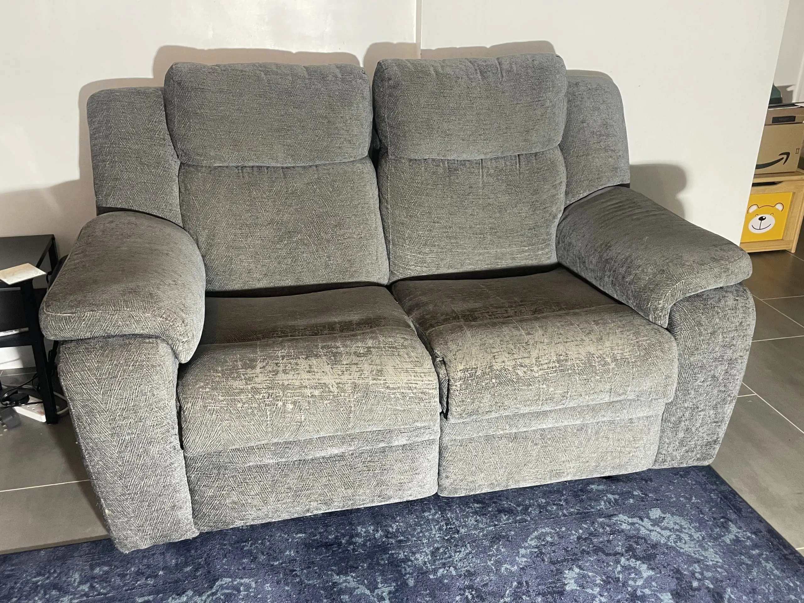 2 grey power recliner sofas DFS 3 Seater 2 Seater Grey Chenille Fabric