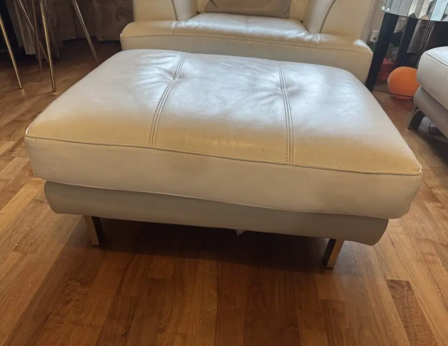 DFS white right facing corner leather sofa + arm chair + footstool