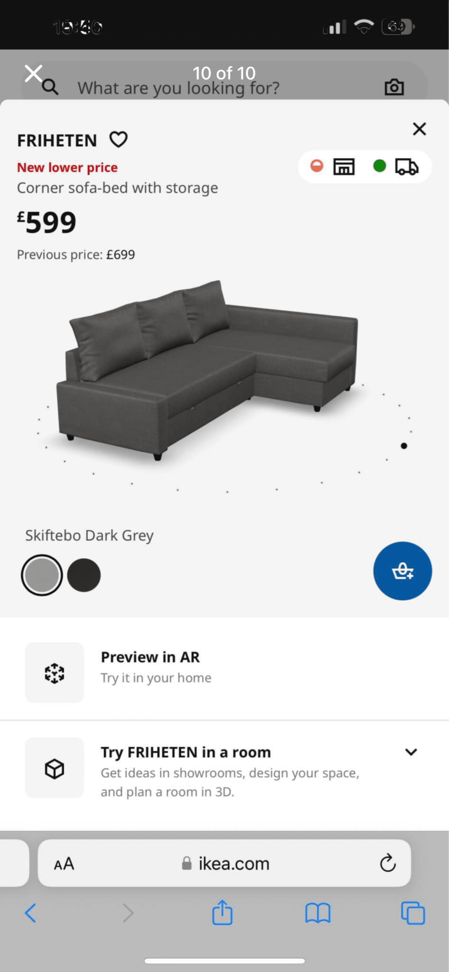 IKEA grey corner sofa