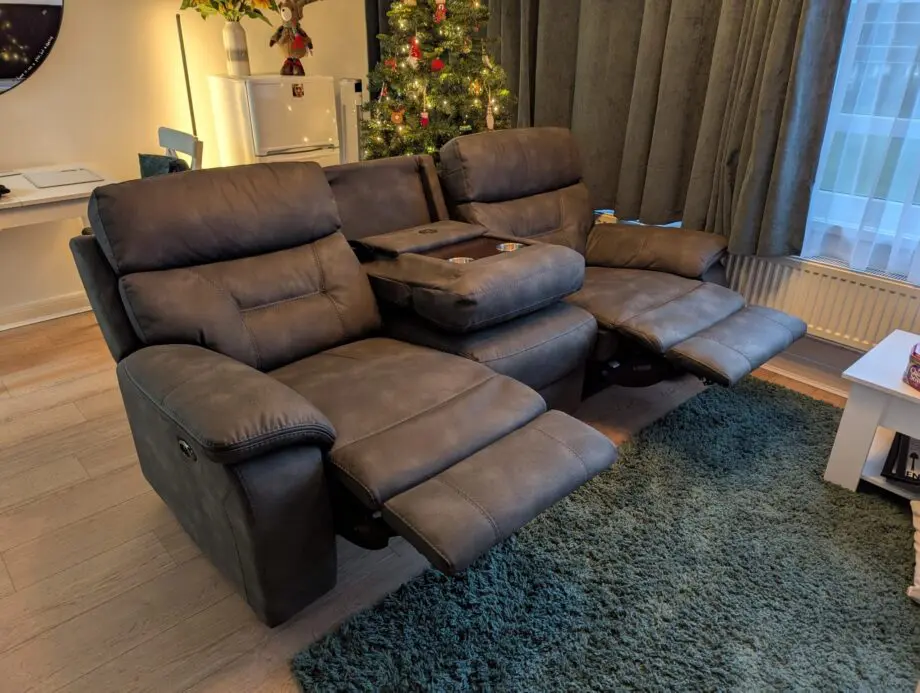 DFS Foster 3 Seater Power Recliner with Table - Charcoal