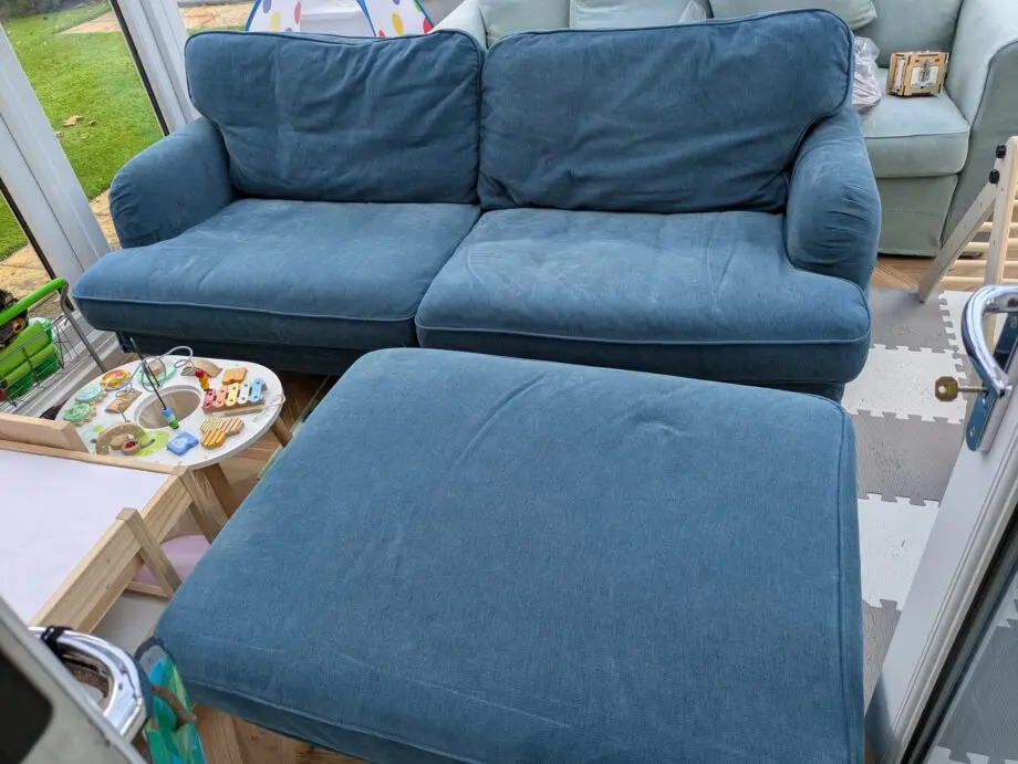 IKEA Stocksund Blue 3 Seater Sofa and Footstool