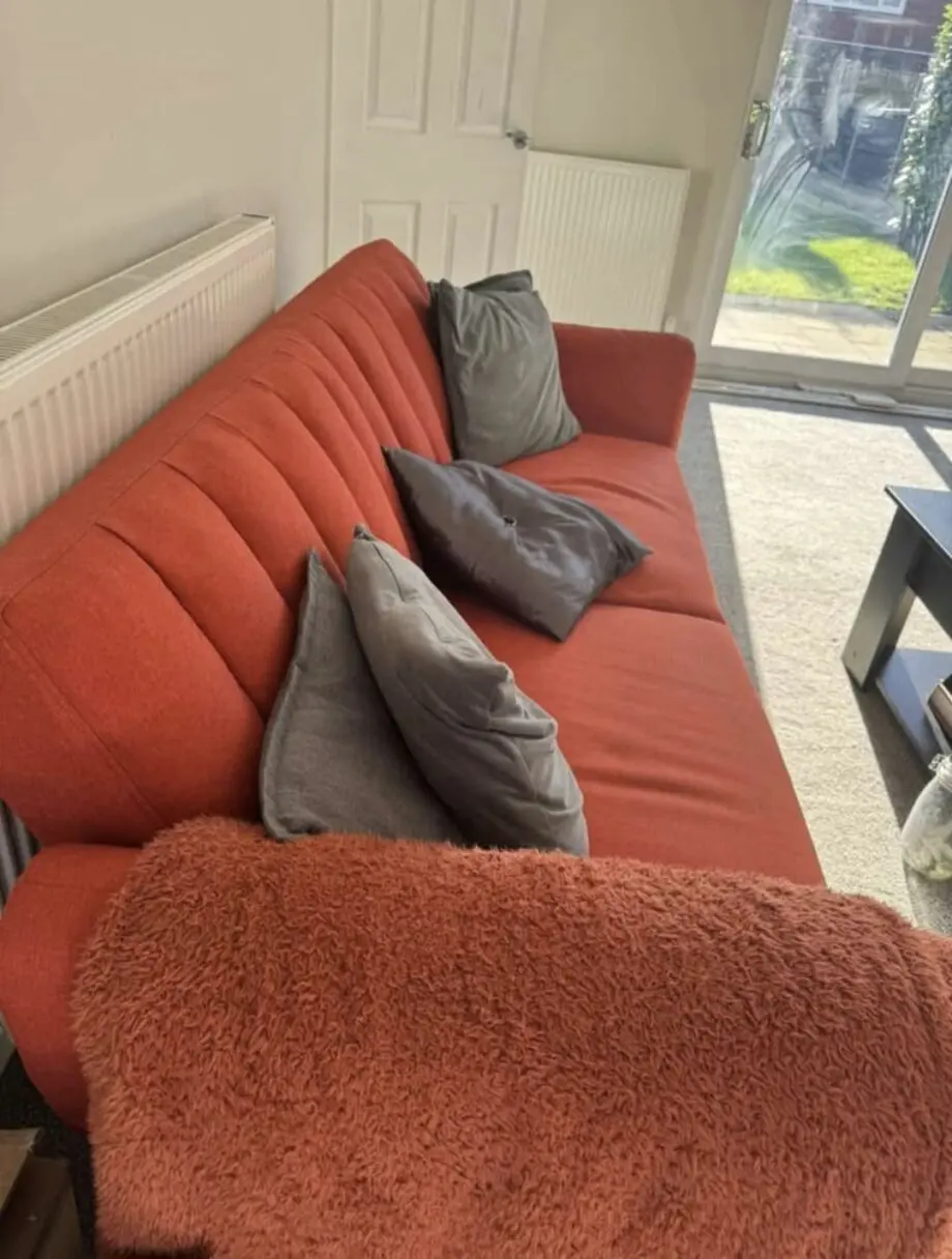 Sofa Bed, burnt orange.