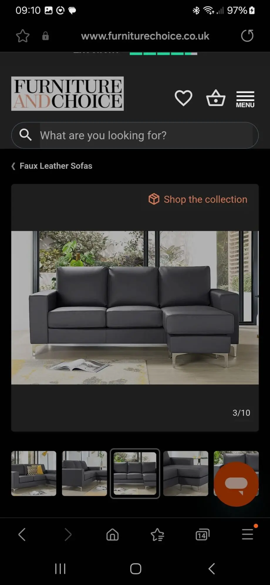 Grey leather Baltimore chaise sofa