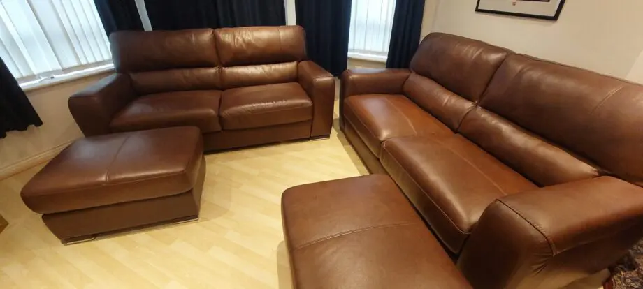 SiSi Italia Lucca 3-Seater Sofas & Footstools Set in Brown Leather – Immaculate Condition – Handmade in Italy – Original Value £6,200