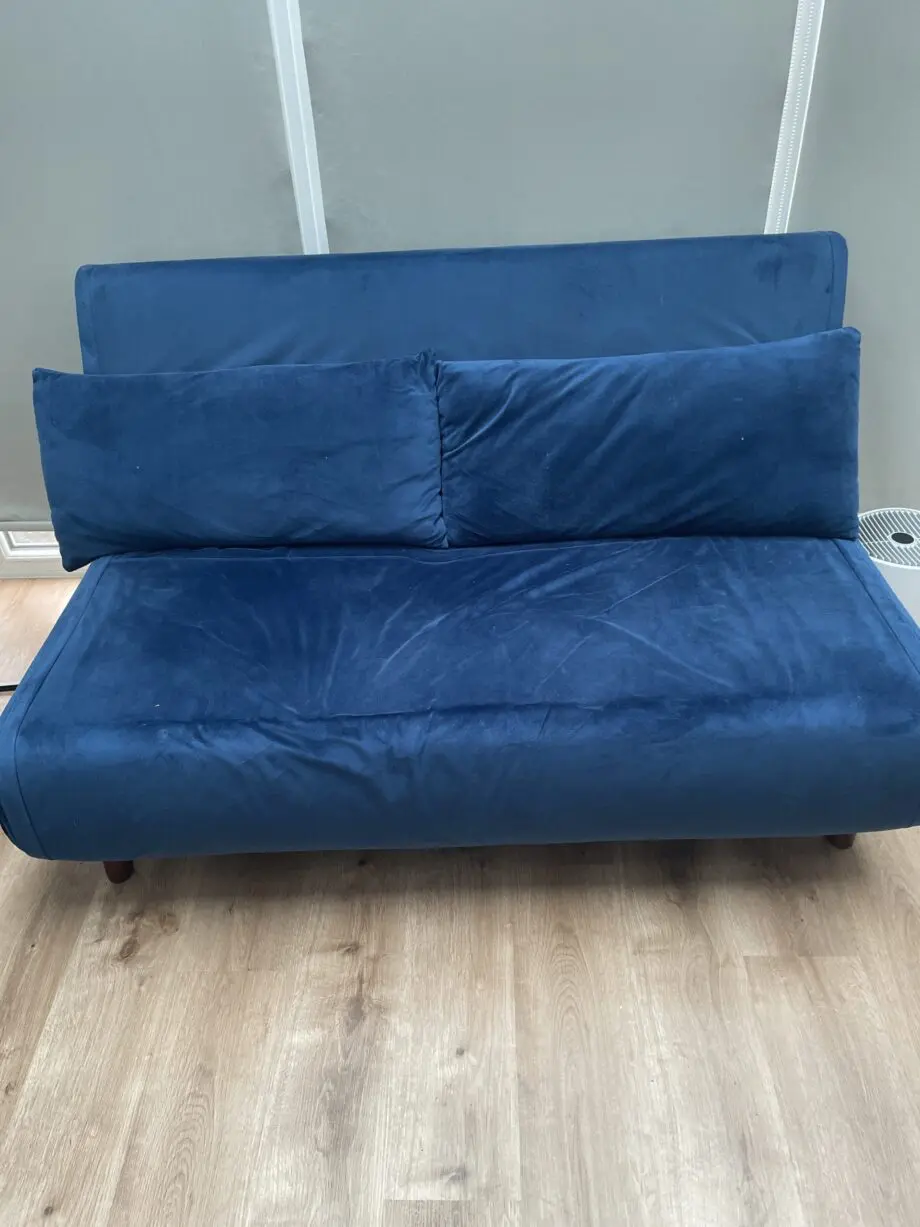 Blue Velvet Small Double Sofa Bed