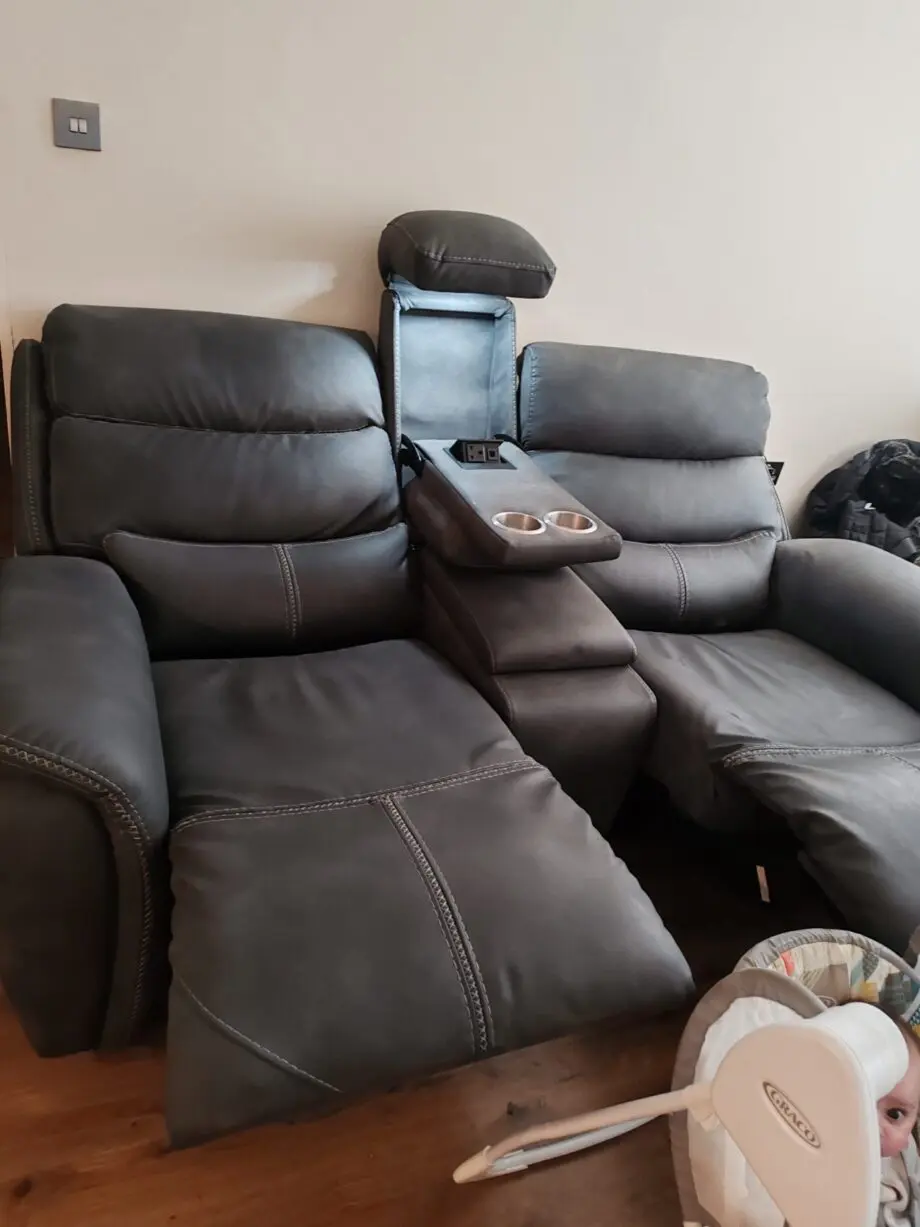2 seater grey recliner sofa