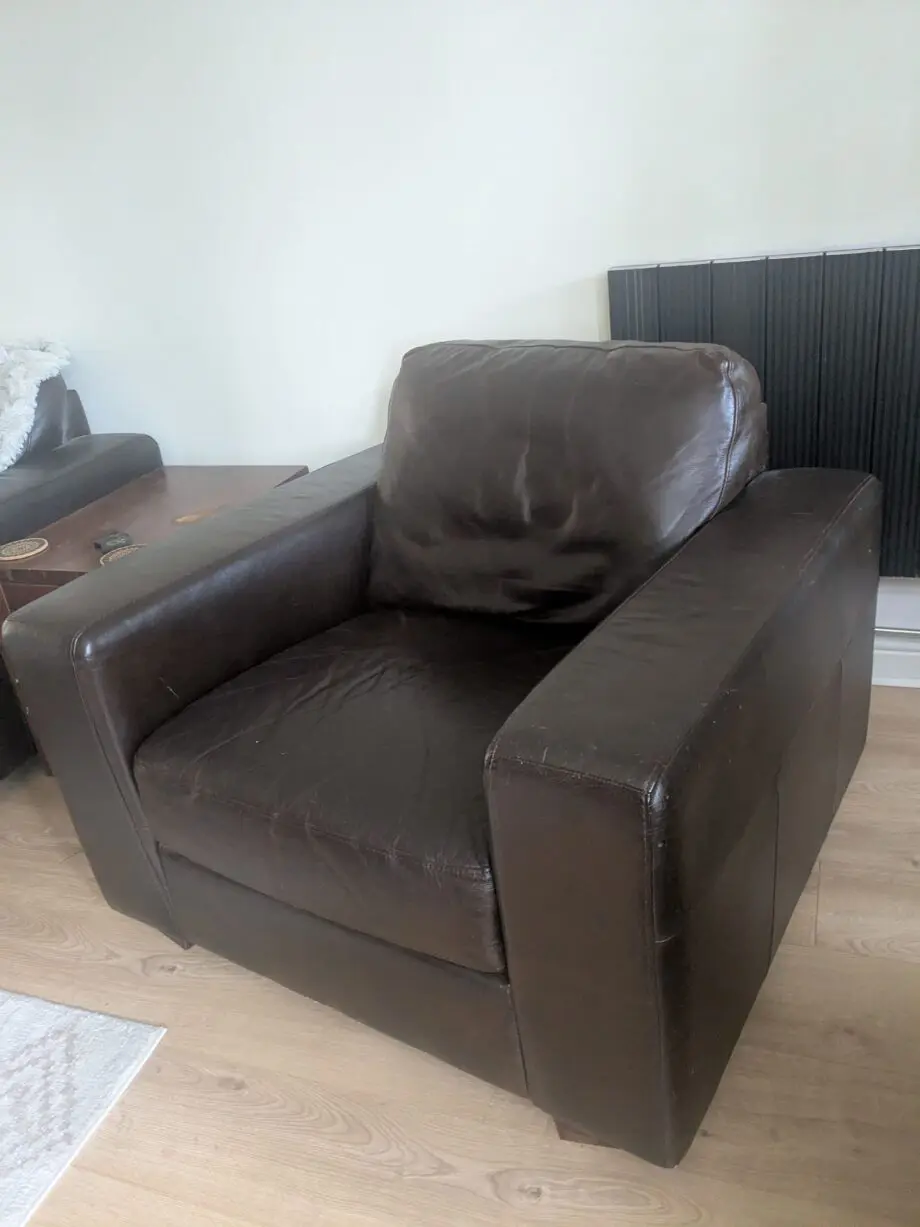 Whisky Brown Real Leather 2 Seater Sofa & Armchair