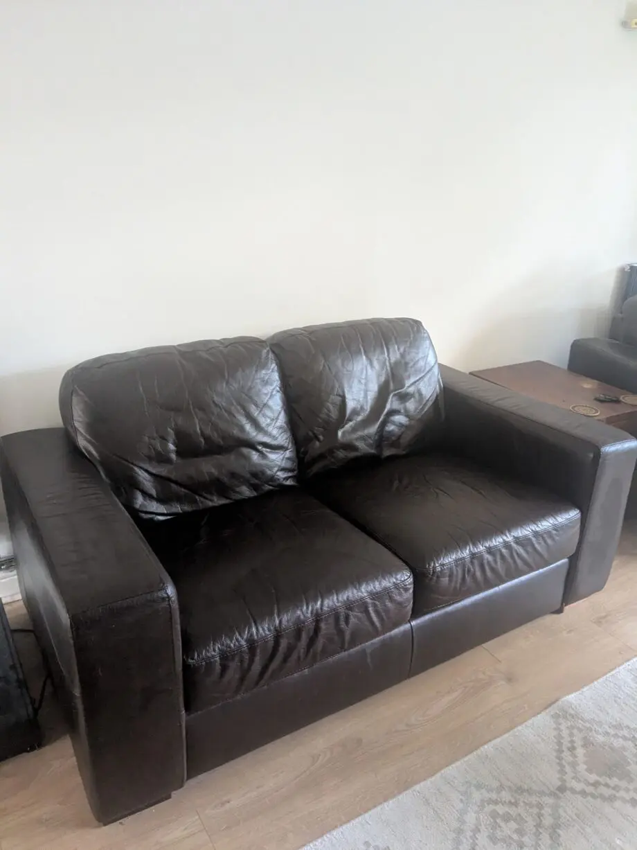 Whisky Brown Real Leather 2 Seater Sofa & Armchair
