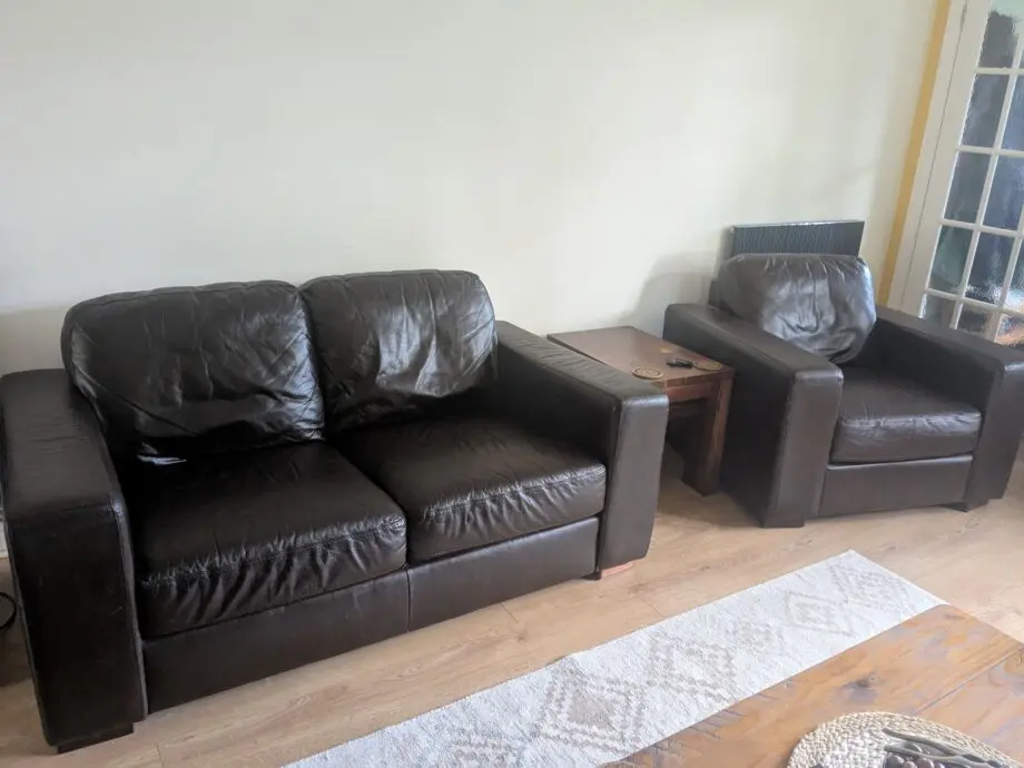 Whisky Brown Real Leather 2 Seater Sofa & Armchair