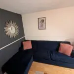 Blue velvet 3 seater L shape sofa bed