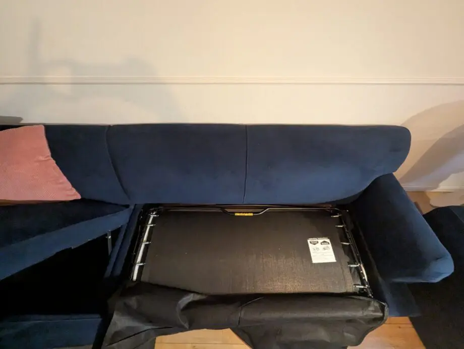 Blue velvet 3 seater L shape sofa bed