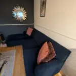 Blue velvet 3 seater L shape sofa bed