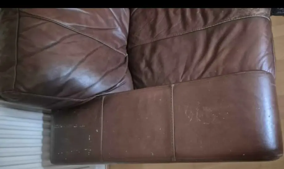 Brown leather DFS 3 seater sofa couch settee with removable arms