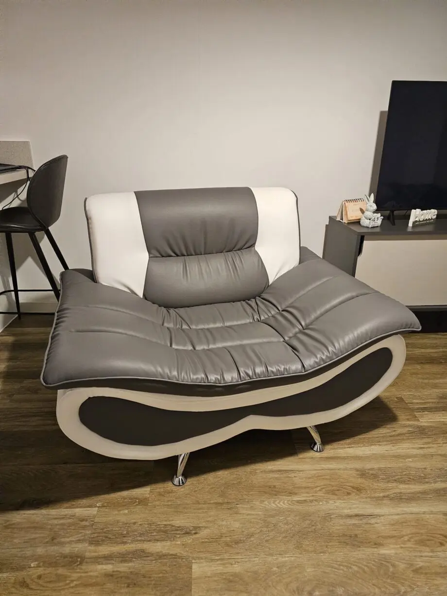 Honeypot Sofa - Napoli Armchair for Living Room - White/Grey Faux Leather Upholstered 1 Seater Single Sofa