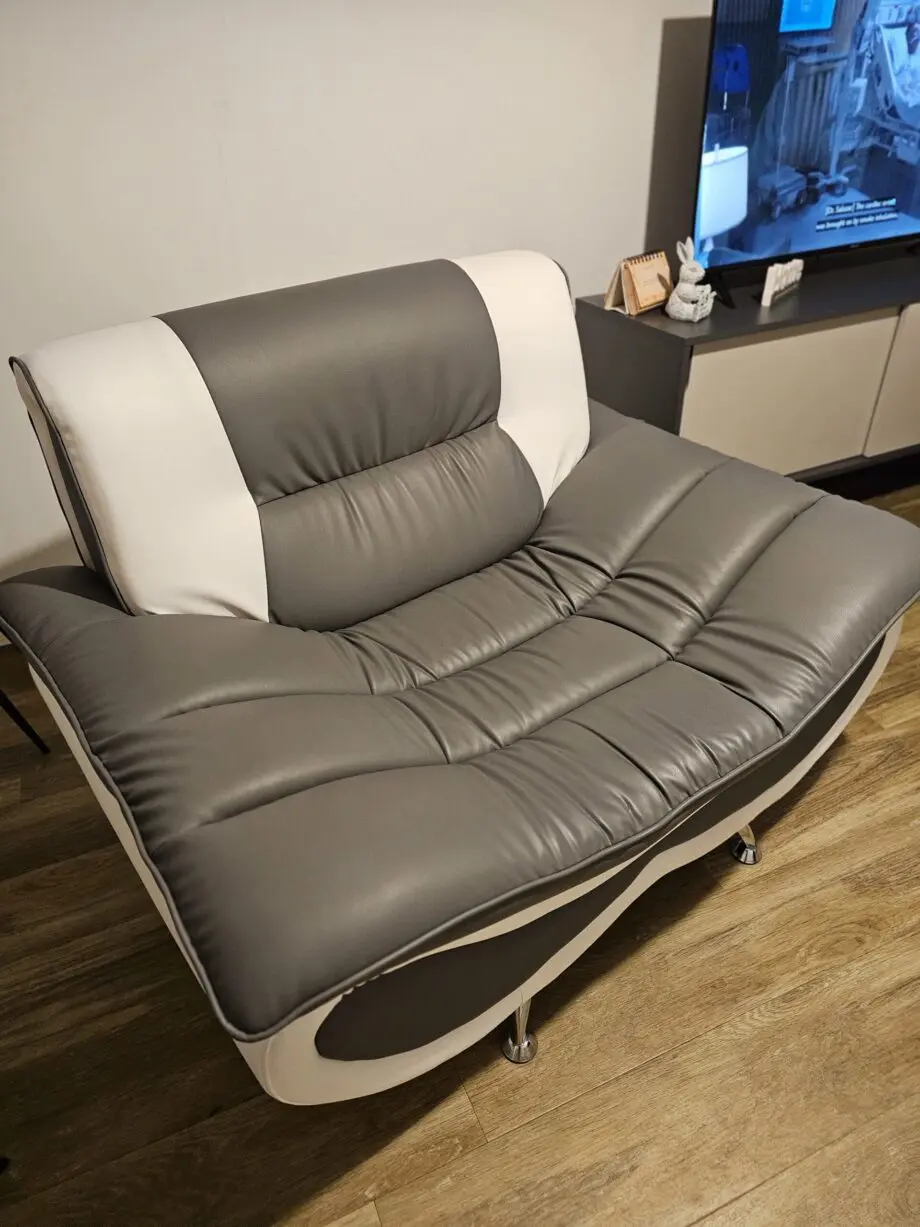 Honeypot Sofa - Napoli Armchair for Living Room - White/Grey Faux Leather Upholstered 1 Seater Single Sofa