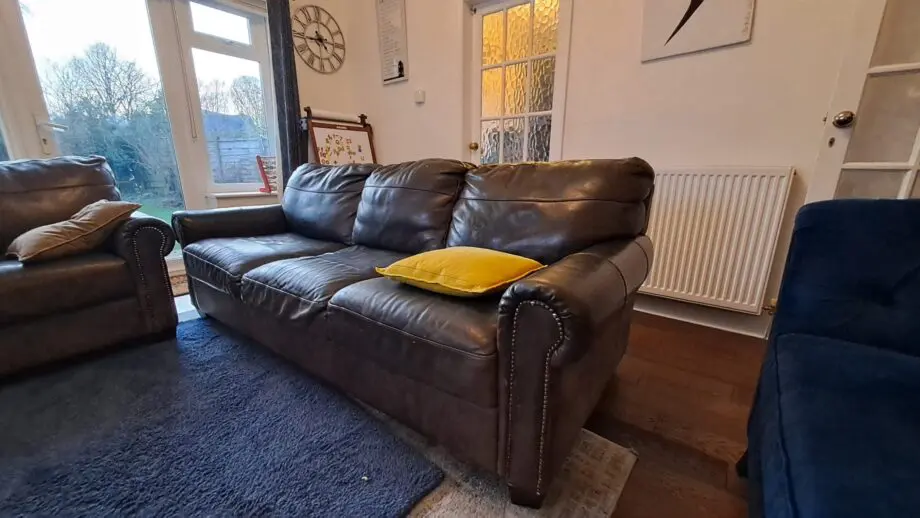Brown leather DFS 3 seater and 2 seater chair