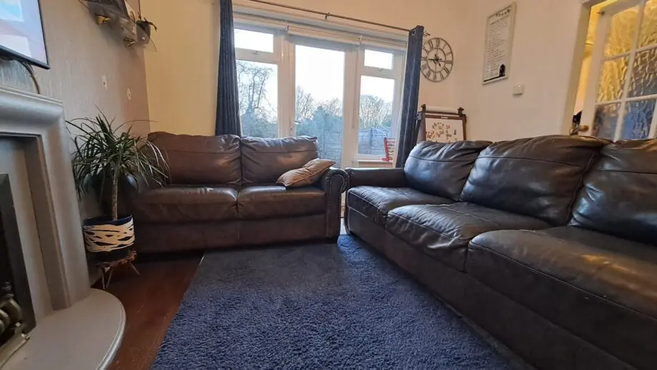 Brown leather DFS 3 seater and 2 seater chair