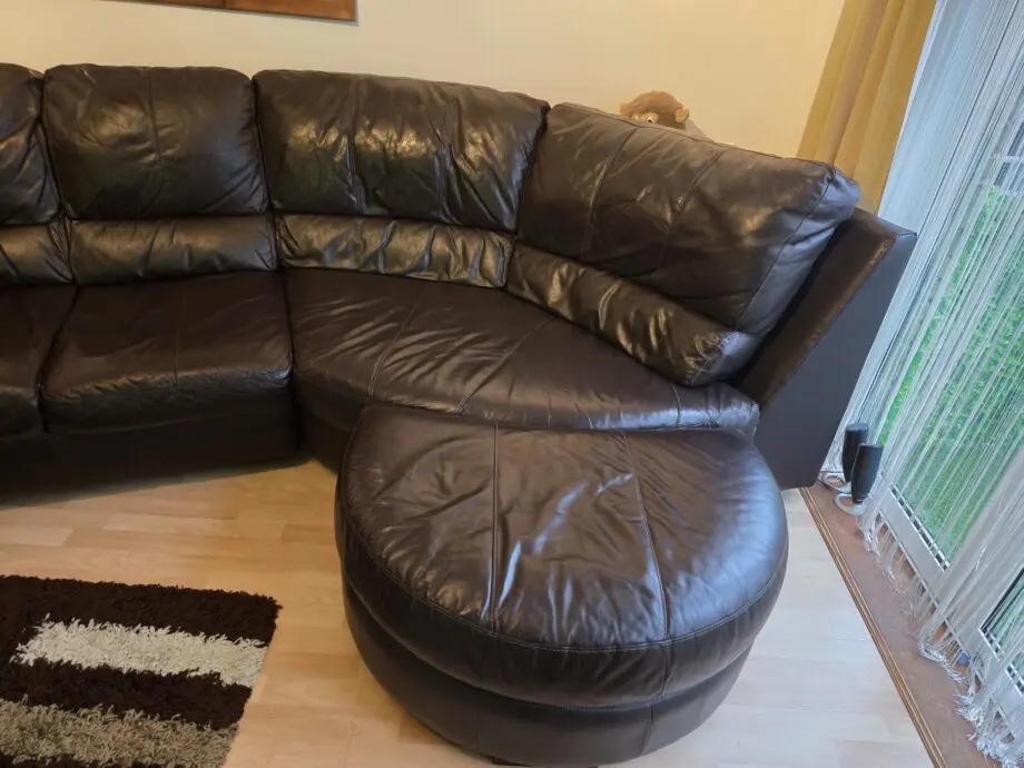 Dark Brown DFS Leather curved Sofa