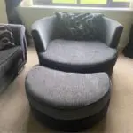 DFS Shannon large black and grey sofa and swivel cuddle chair with footrest