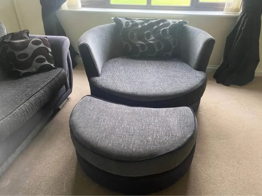 DFS Shannon large black and grey sofa and swivel cuddle chair with footrest