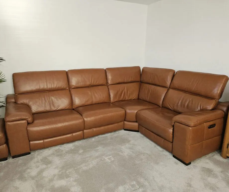 Laurence Cognac Leather Corner Sofa and stool