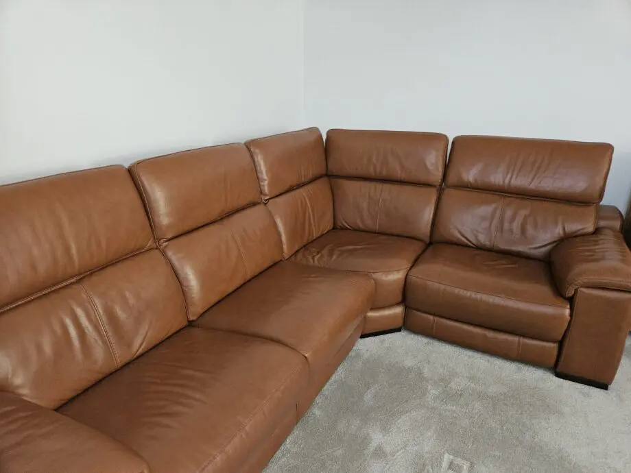 Laurence Cognac Leather Corner Sofa and stool