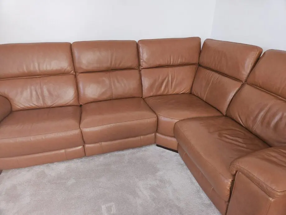 Laurence Cognac Leather Corner Sofa and stool