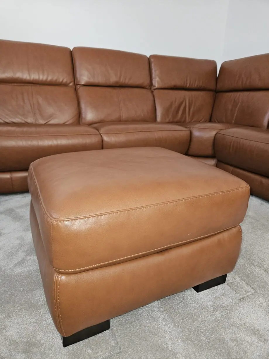 Laurence Cognac Leather Corner Sofa and stool