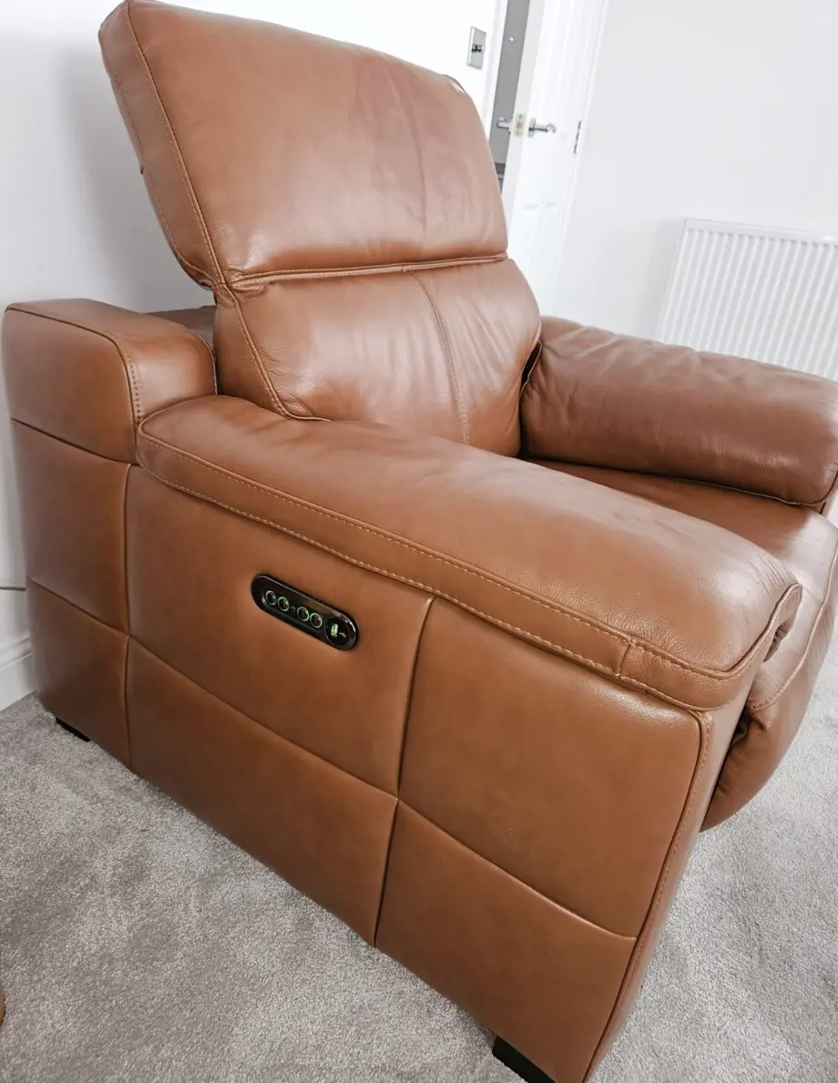 Laurence Cognac Leather Corner Sofa and stool