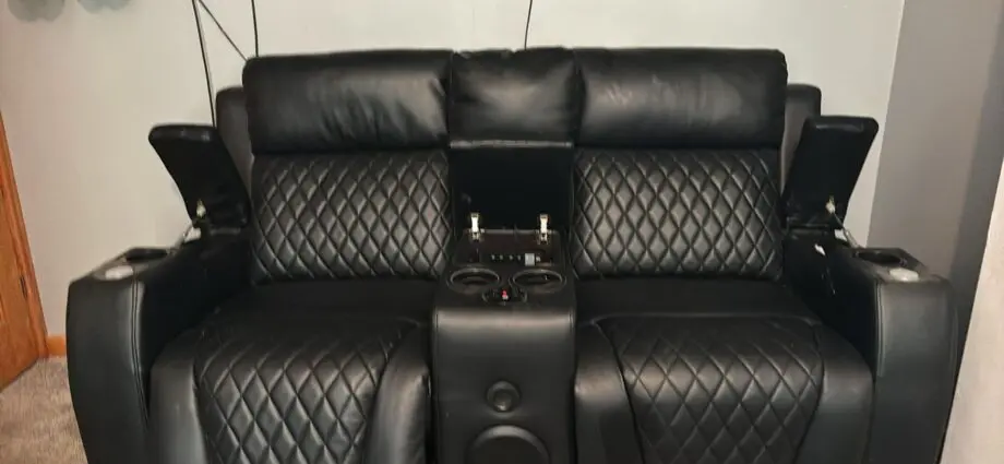 black double massage chair with built in speakers