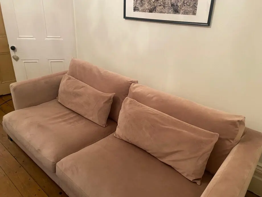 DWELL Lugano 4 seater pink velvet sofa