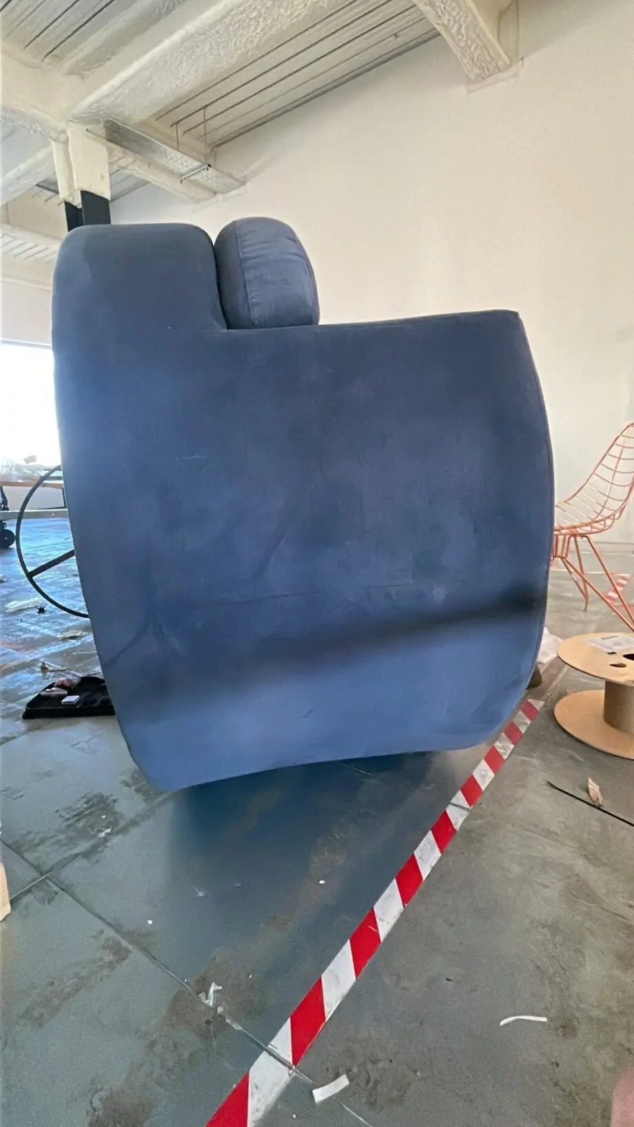 SWIVEL - Blue velvet large ottoman love chair + a footstool