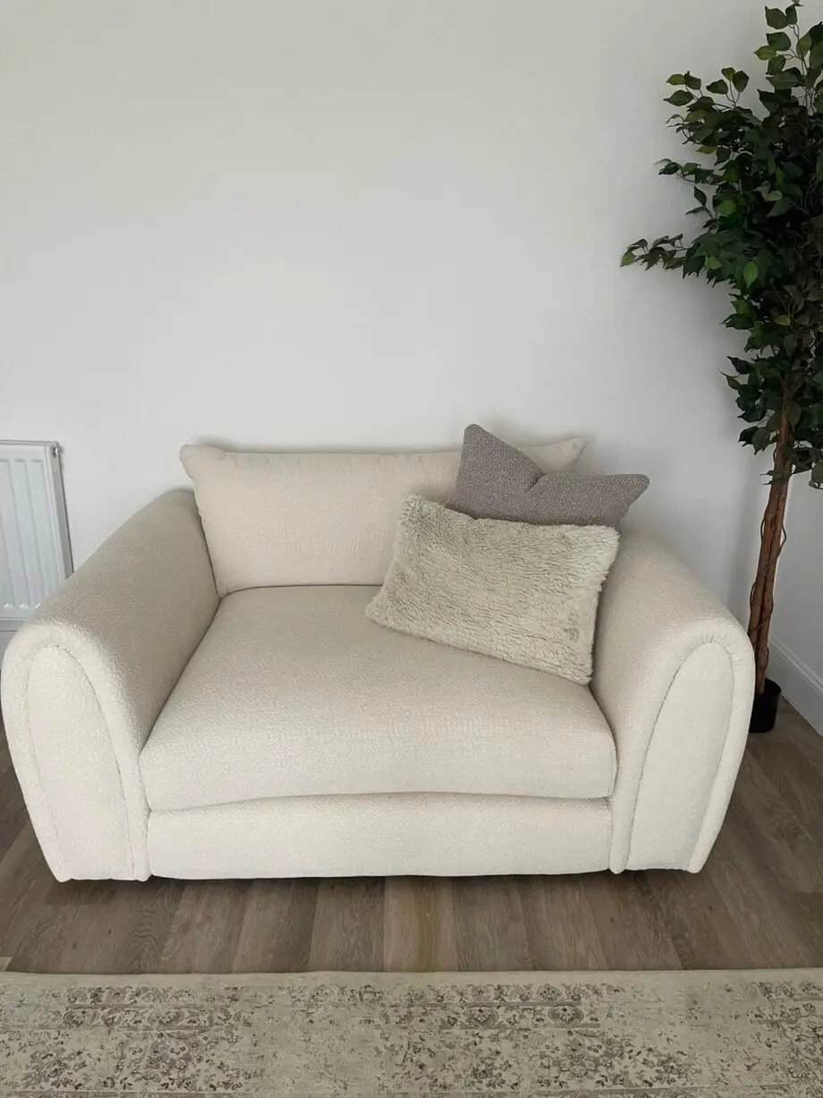 Sofology loveseat light wood in marble arch cosy boucle wood trim ecru mix