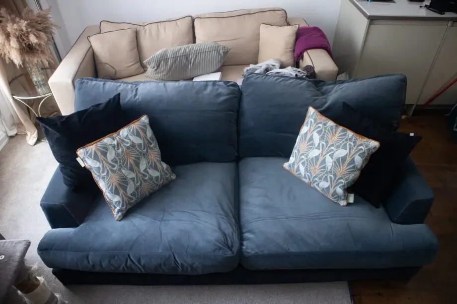 Luxury Custom Navy 2.5 seat sofa in Armour smart velvet