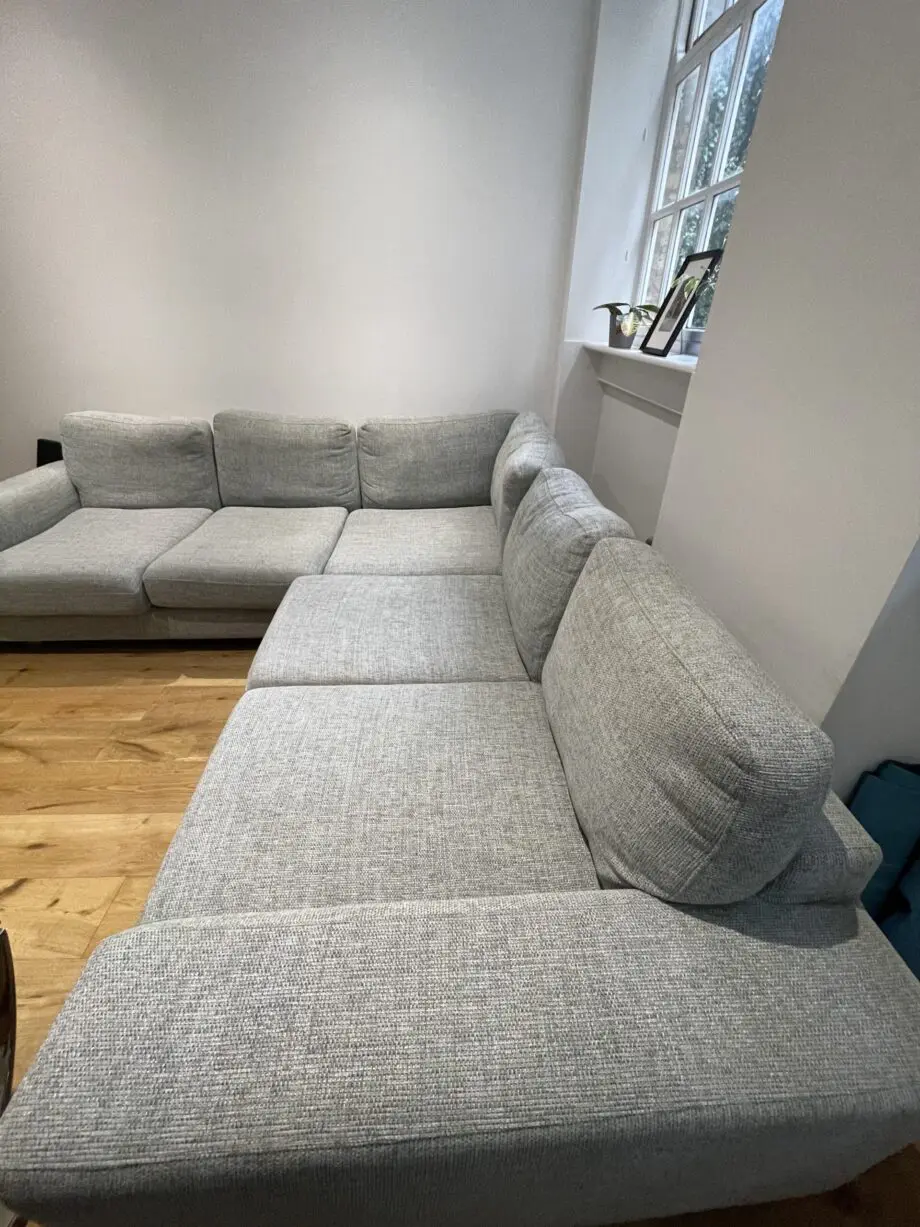 DFS tweed duck egg blue large corner sofa