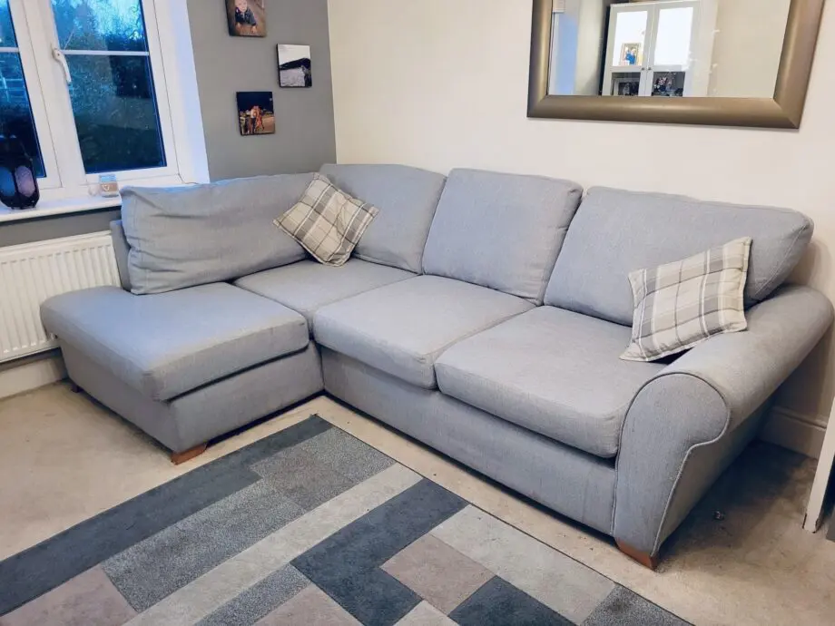 DFS Owen blue combination, Formal back right hand facing arm corner sofa.