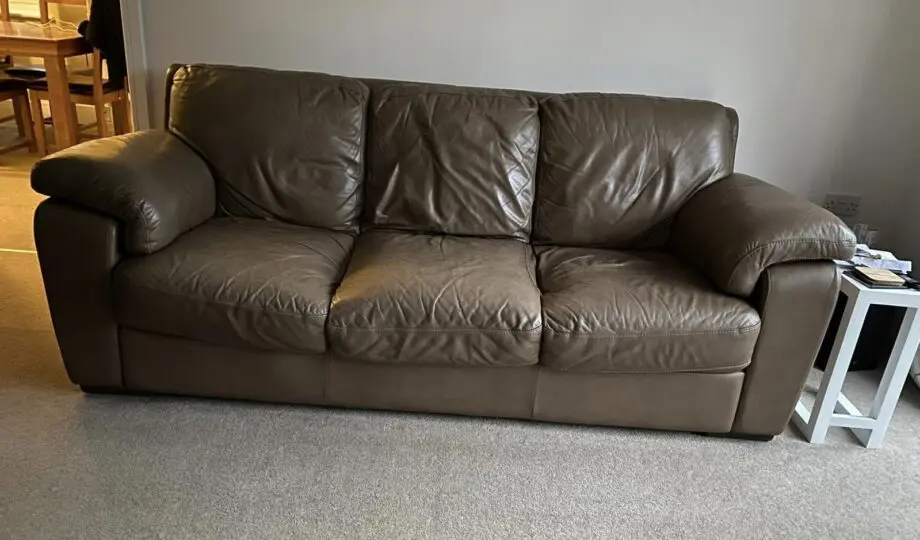 Brown leather Marinelli 3 seater, 2 seater and arm chair