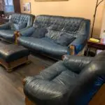 Blue settee with calf leather