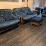 Blue settee with calf leather