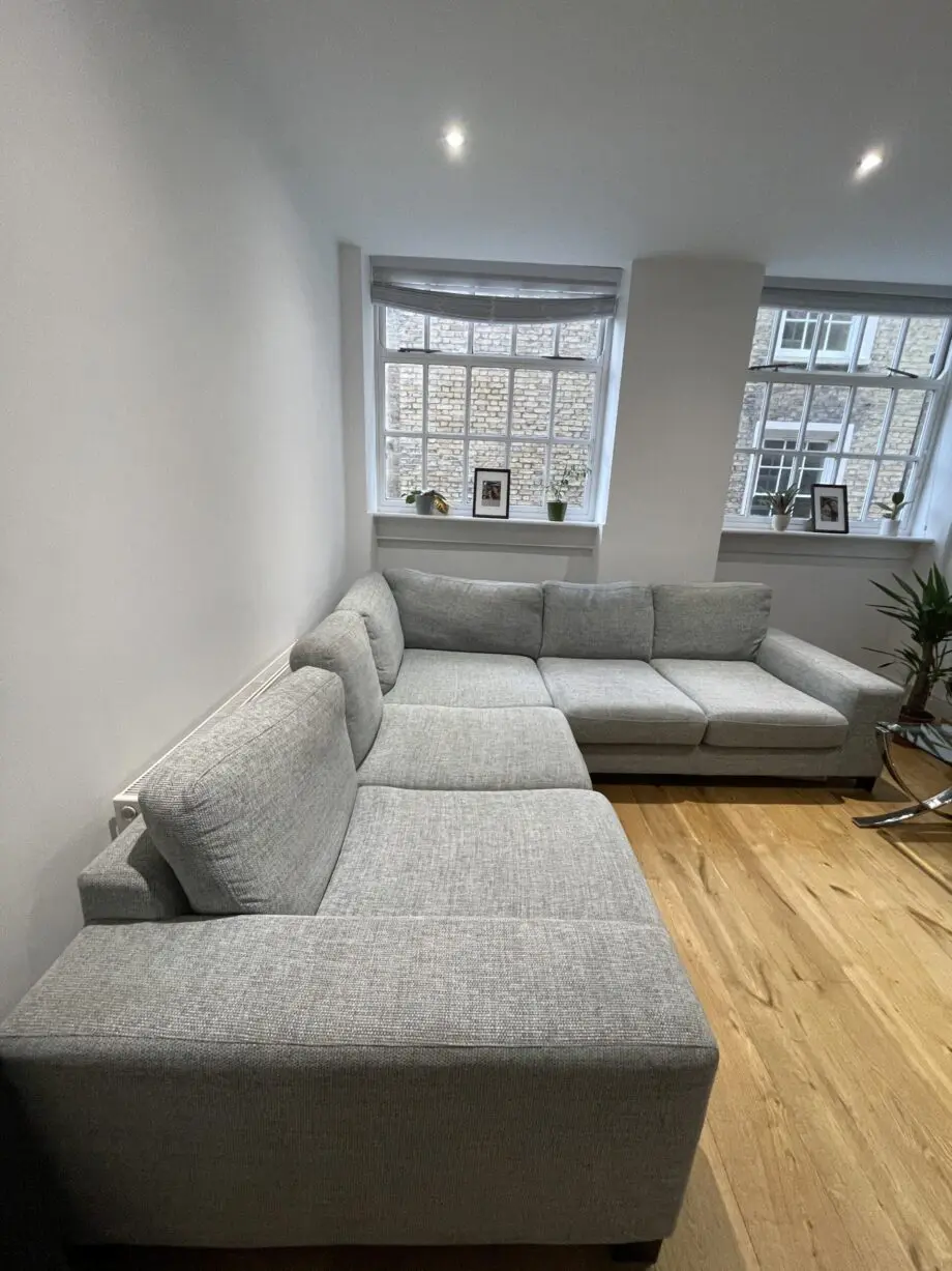 DFS tweed duck egg blue large corner sofa