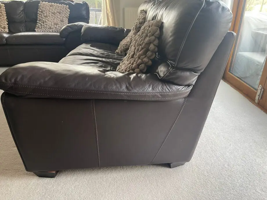 2 x three seater brown leather sofas