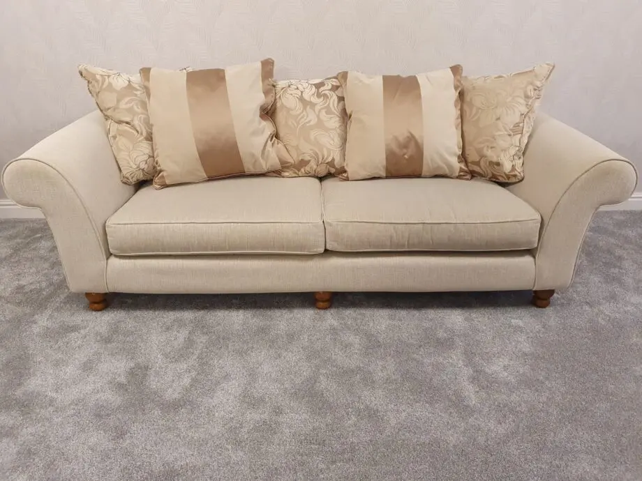 Gold and beige scatter cushion 4 seater sofa