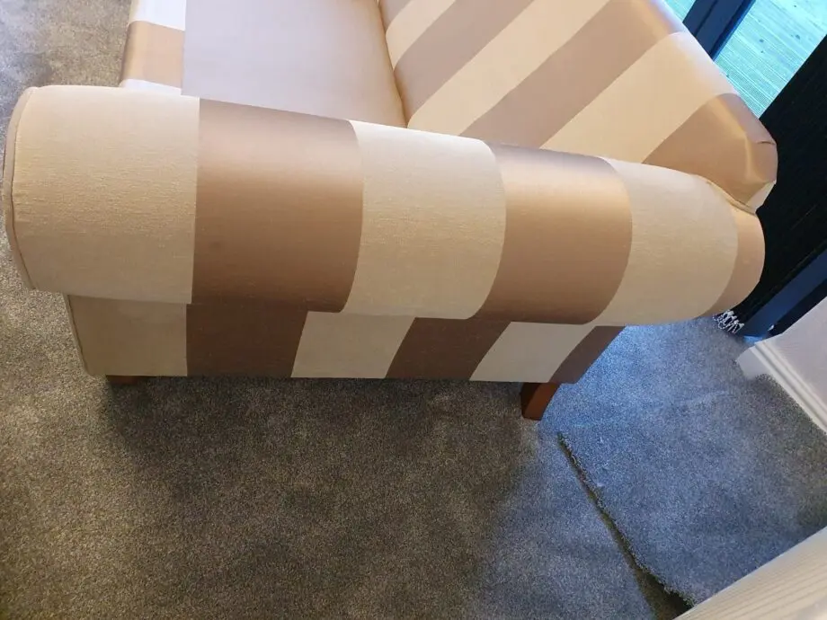 Gold and beige stripe 2 seater sofa