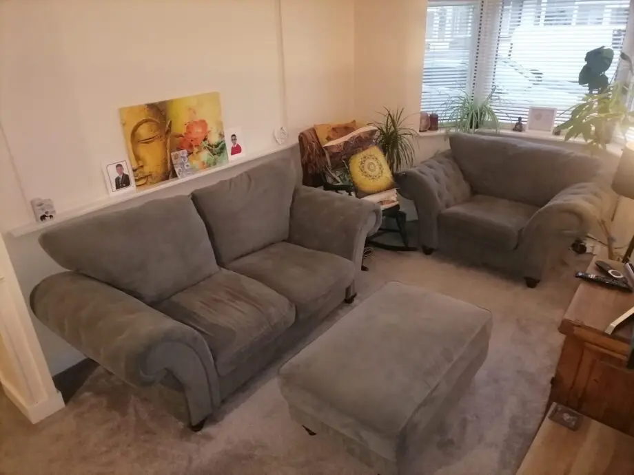 Grey Windsor 2 Seater, Armchair & FootStool