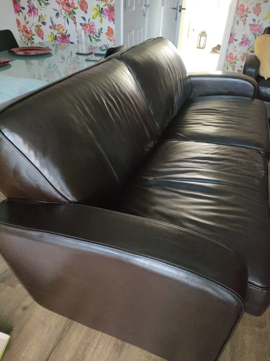 Brown real leather 4 seater sofa