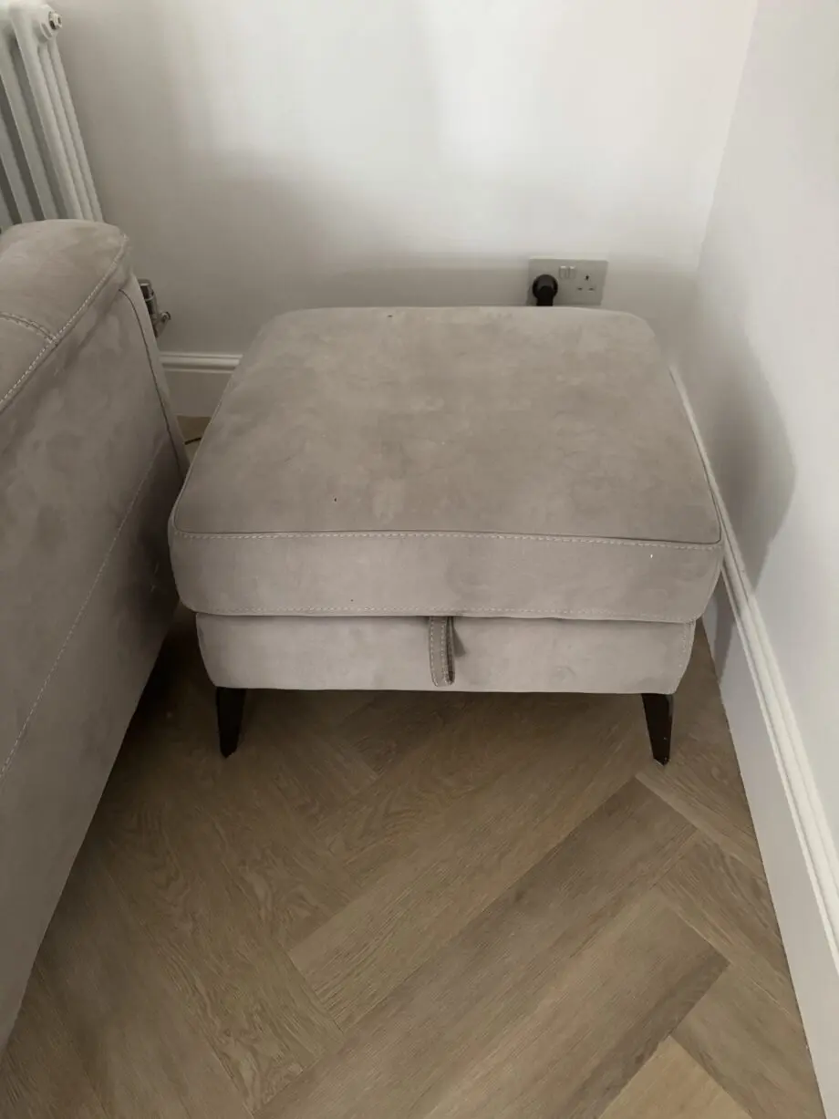 sofology illinois grey l shaped sofa with recliner and footstool