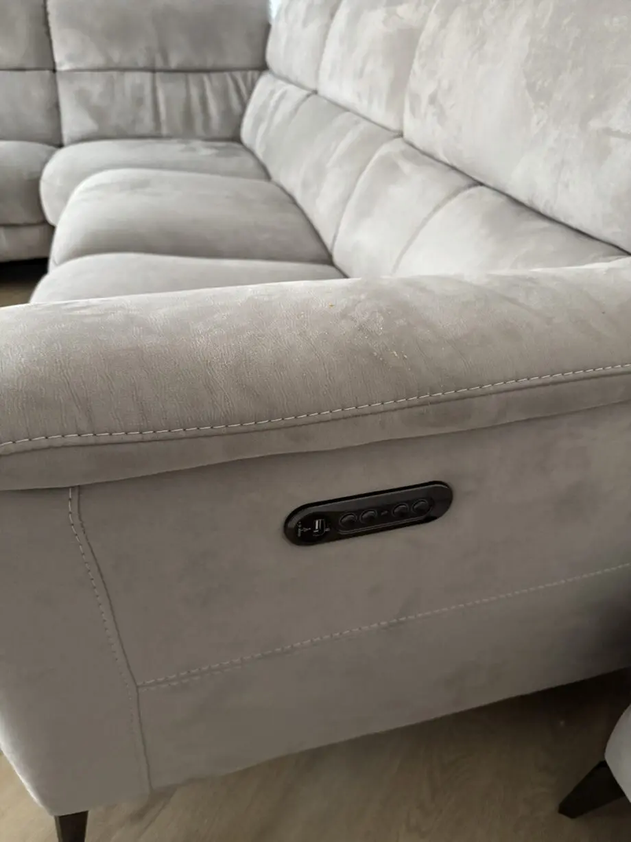 sofology illinois grey l shaped sofa with recliner and footstool