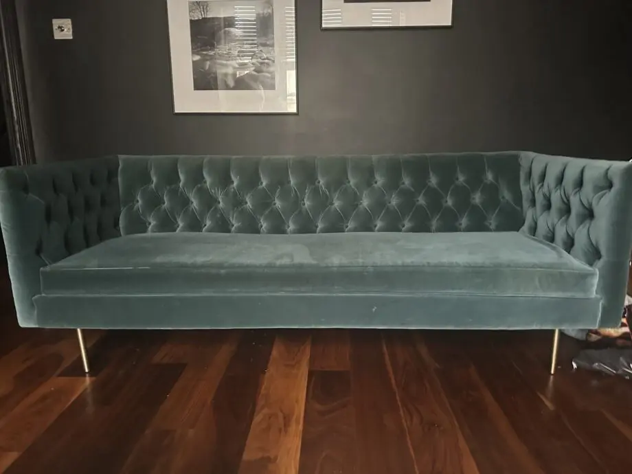4 seater velvet teal sofa from Made