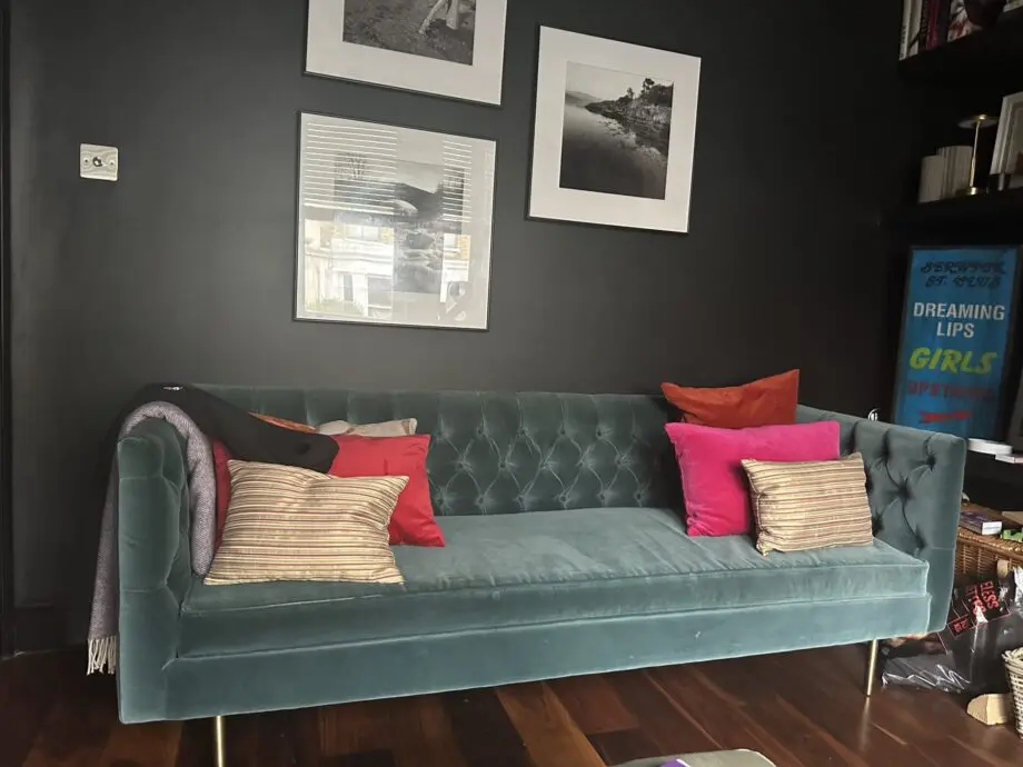 4 seater velvet teal sofa from Made
